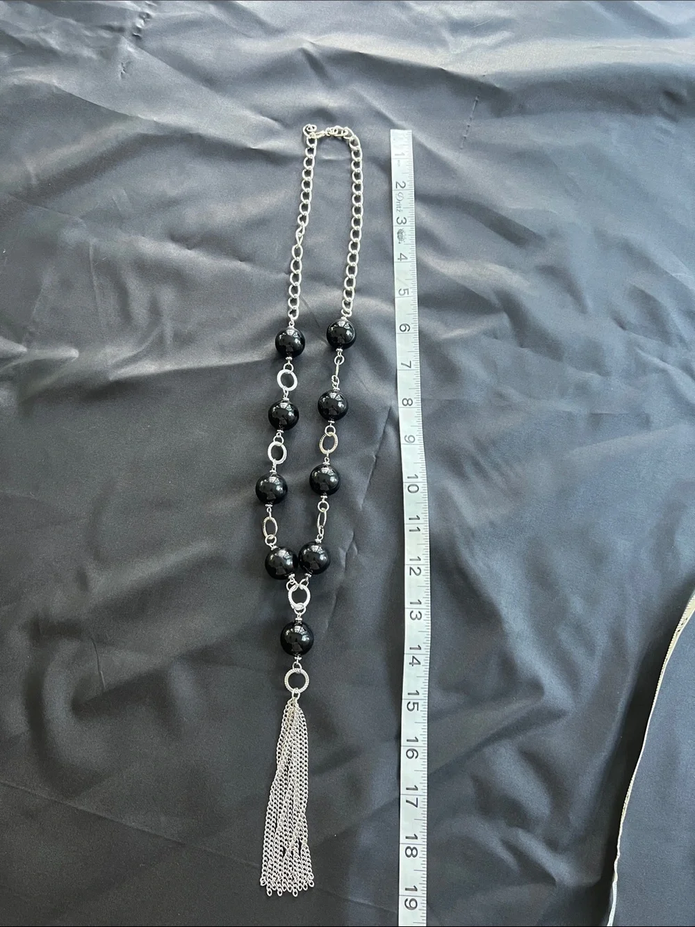 Classic Black Bead Tassel Necklace - Unbranded